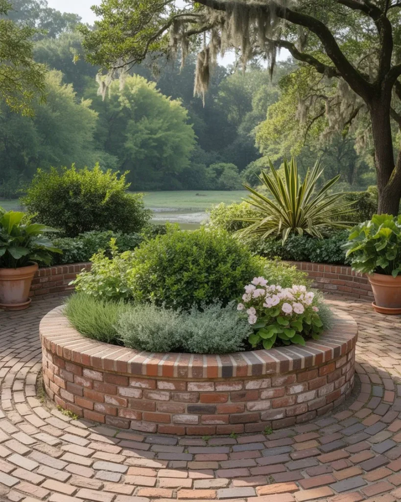 11) Rustic Brick Raised Bed Filled With Lush Garden Plants