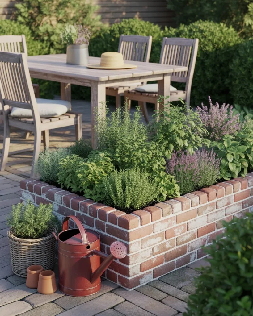 13) Curved Brick Garden Path Through a Lush Flower Border