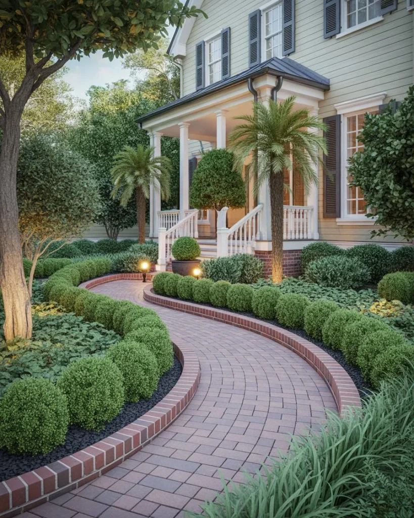 4) Brick-Edged Pathway Charming Front Yard Garden With Brick Edging